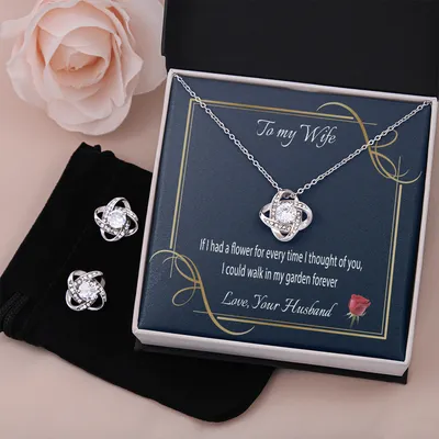 To My Wife Jewelry Gift, Love Knot Necklace and Earring Set, Message Card Jewelry for Spouse