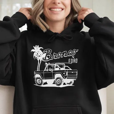 Vintage Ndc Ford Bronco Hoodie, Unisex Summer Beach Scene Hoodie, Driving Hoodie For Men, Graphic Fabric Top, Casual Womenswear
