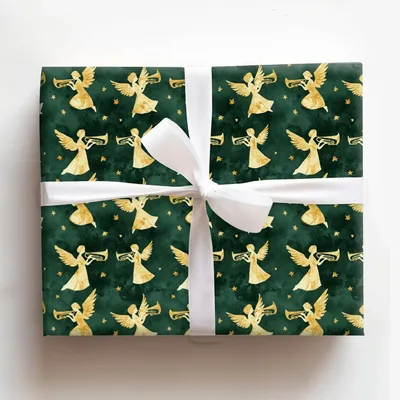 Golden Angels - Gift Wrap for Christmas, Holidays Wrapping Paper, Christmas Wrapping Paper
