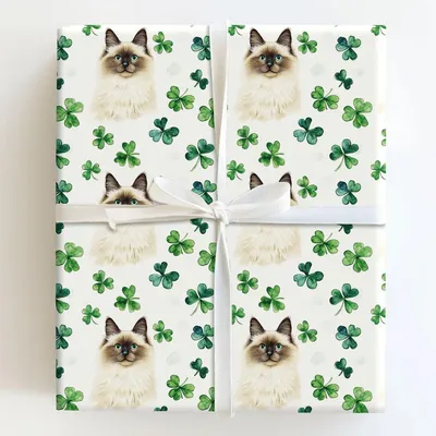 Shamrocks with the Birman - Gift Wrap for Christmas, Holidays Wrapping Paper, Christmas Wrapping Paper