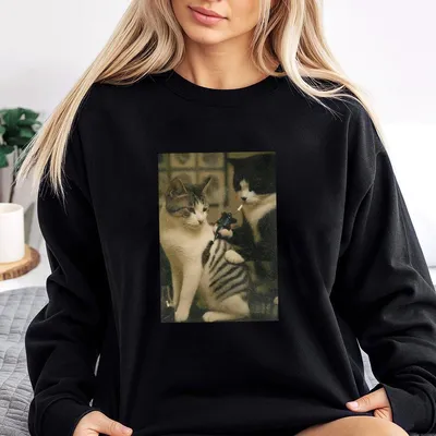 Funny Cat Vintage Sweatshirt Regular Fit Casual Breathable Funny Sweatshirt For Summer Fashion Men&Women'S Top For Daily Wear Sweatshirt Graphic