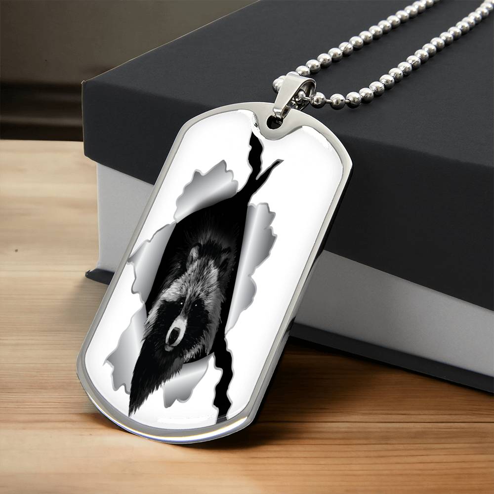 Raccoon Charm Necklace, Animal Necklace, Raccoon Jewelry, Initial, Animal Jewelry, Gift For Friend - Army Tag Necklace, Dog Tag