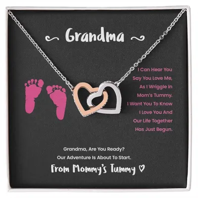 Grandma I Can Hear You Say You Love Me - Pink Version Interlocking Hearts Necklace