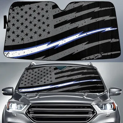Thin Grey Line American Blue White Flag Printed Car Sun Shades Cover Auto Windshield PrintSyde