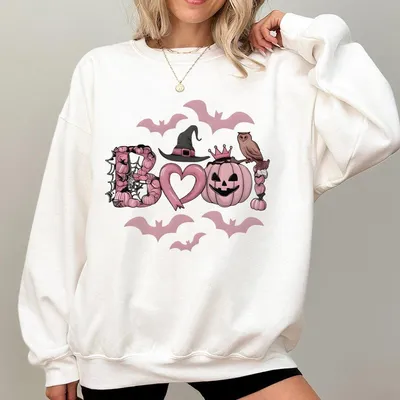 Boo Pink Halloween Sweatshirt Sweatshirt Sweatshirt Cute Pumpkin Owl Graphic Sweatshirt Cozy Fall For Women Retro Spooky