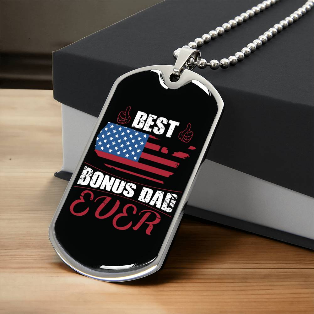 Best Bonus Dad Ever Dog Tag Military Chain - Army Tag Necklace, Dog Tag