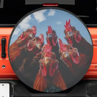 Spare Tire Cover, Funny Chicken Faces, Farm Animal Coop Hens Graphic, Waterproof Uv Protection, Universal Fit Spare Tire Cover