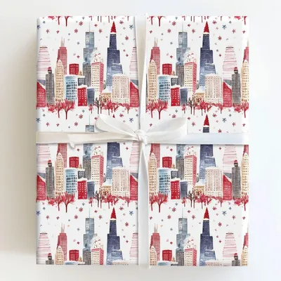 Snowy Skyline - Gift Wrap for Christmas, Holidays Wrapping Paper, Christmas Wrapping Paper