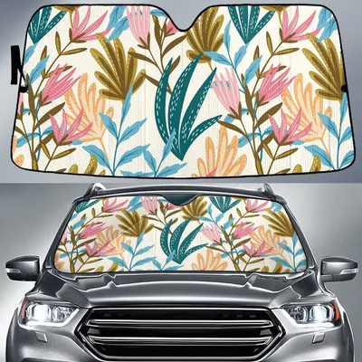 Colorful Tropical Leaves White Theme Car Sun Shades Cover Auto Windshield PrintSyde