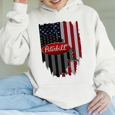 Peterbilt American Flag Trucker Hoodie, Premium Menswear, Patriotic Semi Truck Prints For Drivers & Fans, Classic Unisex Top