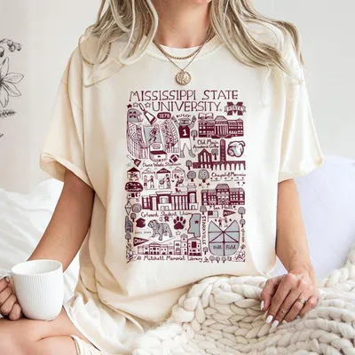 Mississippi State University T-Shirt  Campus Landmarks Graphic T-Shirt College Spirit T-Shirt For Students Alumni Bull