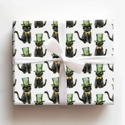 Leprechaun Black Cat - Gift Wrap for Christmas, Holidays Wrapping Paper, Christmas Wrapping Paper
