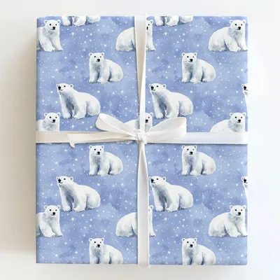Periwinkle Polar Bears - Gift Wrap for Christmas, Holidays Wrapping Paper, Christmas Wrapping Paper