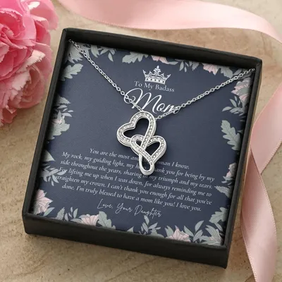 To My Beautiful Mom Necklace  Badass Mom Gift  Mother’S Day Gift  Birthday Gift  Gift From Daughter On Wedding Day Double Hearts Necklace