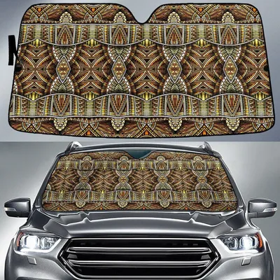 Yellow Mirror Aztec Pattern Vintage Tribal Texture Car Sun Shades Cover Auto Windshield PrintSyde