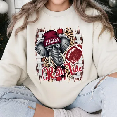 Alabama Game Day Elephant Sweatshirt, Vintage Leopard Football Graphic Sweatshirt, Southern Roll Tide Spirit Sweatshirt, Gift For Women