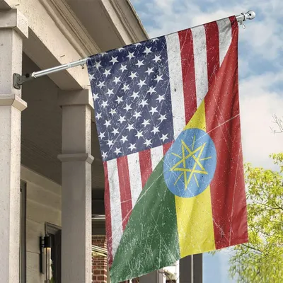 Ethiopian American Garden Flag Dual Heritage Vintage Usa Ethiopia Decor Vertical House Flag