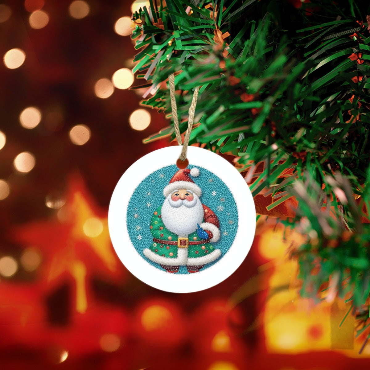 Santa Claus Holding Gift Christmas Tree Ornament