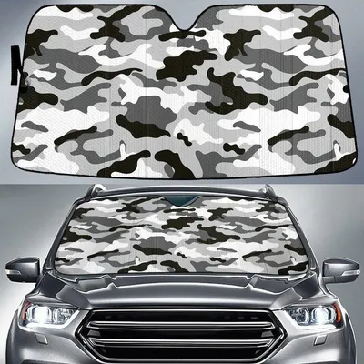 Military Leaf Black And Grey Camo Pattern Printed Car Sun Shades Cover Auto Windshield PrintSyde