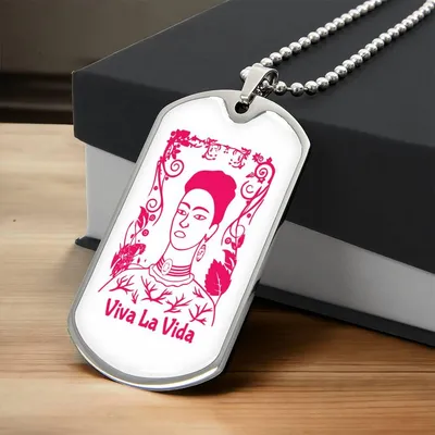 Frida Viva La Vida Pendant Necklace - Army Tag Necklace, Dog Tag