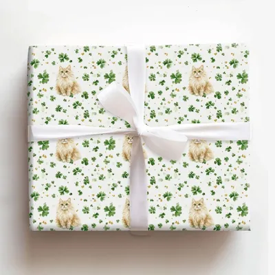 Shamrocks with the Maine Coon - Gift Wrap for Christmas, Holidays Wrapping Paper, Christmas Wrapping Paper