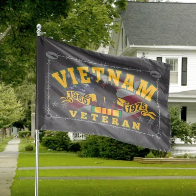 Patriotic Vietnam Veteran Flag, Us Flag & Service Ribbon Banner, Military Dual-Loyalty Outdoor Decor Horizontal House Flag