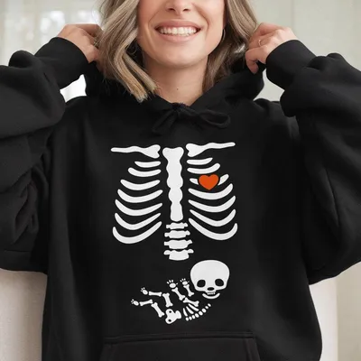 Skeleton Pregnant Hoodie Skeleton Halloween Maternity Hoodie New Baby Boy Pregnancy Announcement Hoodie