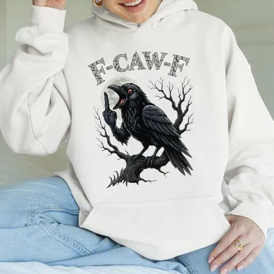 F Caw F Angry Raven Hoodie Cool Gothic Crow Graphic Hoodie Edgy Streetwear Meme Top For Men Women