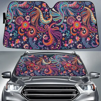 Multicolor Paisley Pattern Tropical Summer Theme Car Sun Shades Cover Auto Windshield PrintSyde