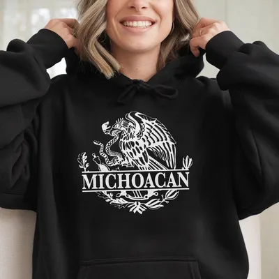 Michoacan Mexico Eagle Emblem Mexican Flag Hoodie Crew Neck Casual Style Regular Fit Lightweight Comfort Streetwear Gift