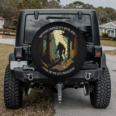Bigfoot Alien Ufo Spare Tire Cover, Funny Sasquatch Space Design, Retro Sci-Fi Theme, Waterproof Vinyl Wheel Protector Spare Tire Cover