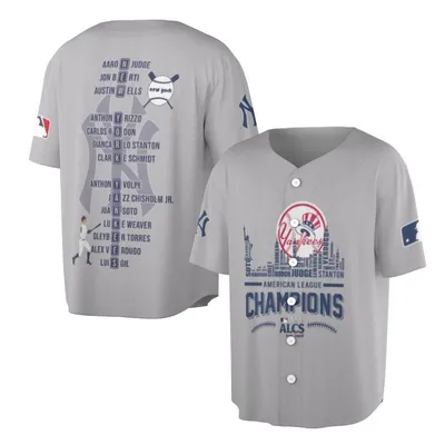 New York Yankees Baseball Jersey, American League Champions Baseball Jersey, Mlb Fan Apparel, Gray Navy Sports Jersey