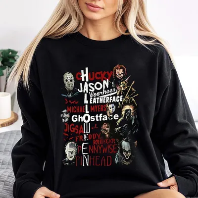 The Boys Of Fall Sweatshirt, Halloween Scary Movie Villains Graphic, Jason, Freddy, Chucky, Myers, Pennywise, Ghostface Sweatshirt
