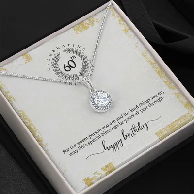 60th Birthday Message Card Silver Heart Necklace Present For Wife Eternal Hope Necklace