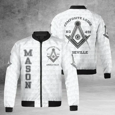 Composite Lodge 499 Jacket, Windproof Bomber Jacket, Roseville Mason Regalia, Fraternal Organization Gift, Masonic Streetwear Bomber Jacket