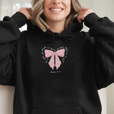 She Is Clothed With Strength Proverbs 31 25 Coquette Hoodie Bible Verse Hoodie For Her