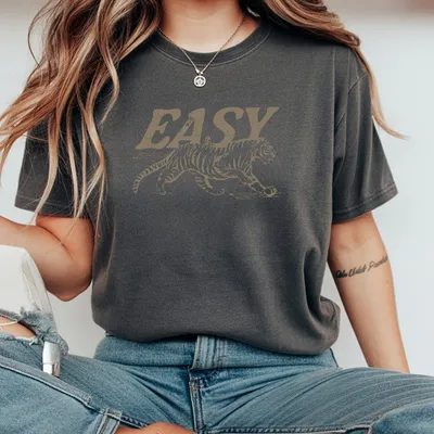 Easy Tiger T-Shirt T-Shirt Vintage Style Inspired T-Shirt Trendy Tiger Retro Festival Clothing Top Classic