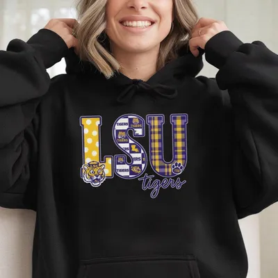 Retro Lsu Tigers Letter Print Hoodie Colorful Game Day Fan Hoodie Cute Sports Supporter Gift For Her