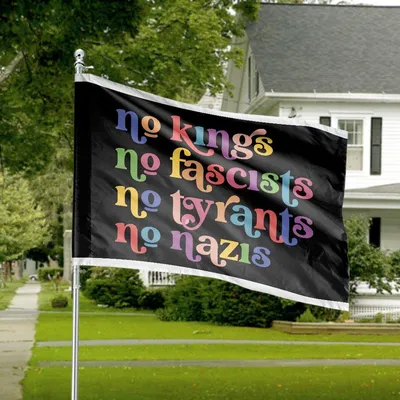 Horizontal House Flag, Anti-Fascist No Kings No Tyrants Colorful Retro Statement Horizontal House Flag