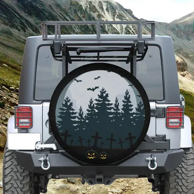 Halloween Spare Tire Cover, Moon And Bats Tire Cover, Backup Camera Hole Tire Cover, Forest Tire Cover, Halloween Car Accessories For Women Spare Tire Cover