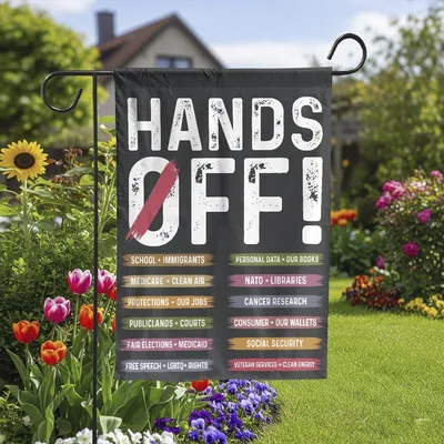 Vertical Garden - Hands Off Rights Flag, Political Protest Statement Banner For Yard Or Home Vertical Garden Flag
