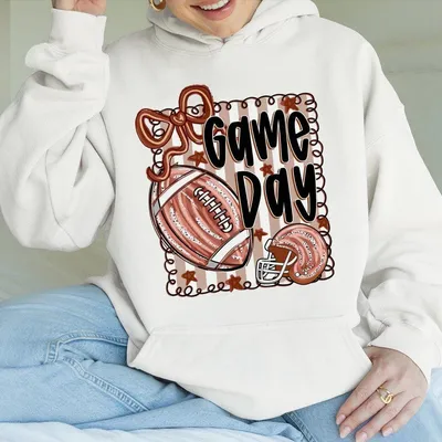 Touchdown Football Hoodie Game Day Fall Hoodie Coquette Bow Graphic Sporty Mama Style 100 Cotton Hoodie For Women