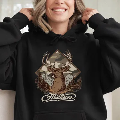 Mathews Mountain Buck Camo Hoodie Hoodie Mathews Hunting Graphic Hoodie, Mountain Deer 2side Bowhunting Style, Unisex Outdoor Hunter Outfit