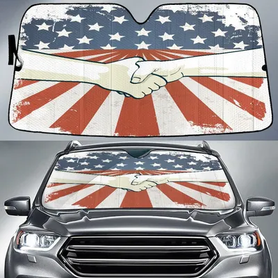 Sharking Hands American Flag Vintage Printed Car Sun Shade Cover Auto Windshield PrintSyde