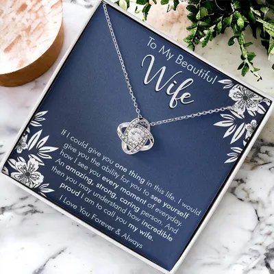 Gift For Wife I See You Everyday Navy Flower Love Knot Necklace Love Knot Necklace