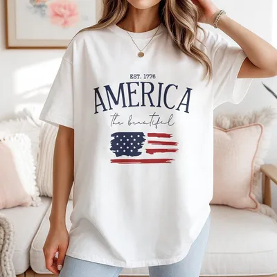 Red White And Blue Patriotic T-Shirt American Flag T-Shirt Graphic T-Shirt For Unisex Pure Cotton Fabric Casual Streetstyle