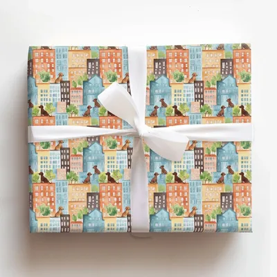 City with the Brown Labs - Gift Wrap for Christmas, Holidays Wrapping Paper, Christmas Wrapping Paper