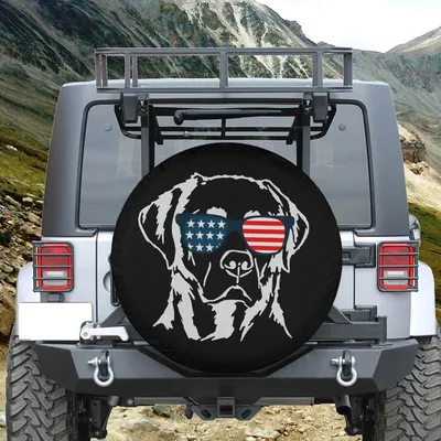 Labrador Spare Tire Cover, Patriotic American Flag Sunglasses Dog Art, Cute Accessories For Girl, Backup Camera Hole Option, Universal Fit Suv Truck Spare Tire Cover
