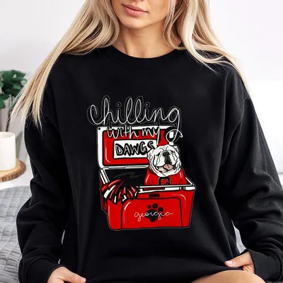 Chilling With My Dawgs Sweatshirt Georgia Bulldogs Dawgs Sweatshirt Game Day Graphic Sweatshirt Football Fan Sweatshirt Red Black