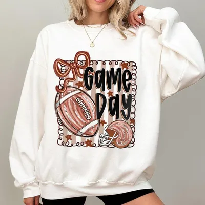 Touchdown Football Sweatshirt Game Day Fall Sweatshirt Coquette Bow Graphic Sporty Mama Style 100 Cotton Sweatshirt For Women